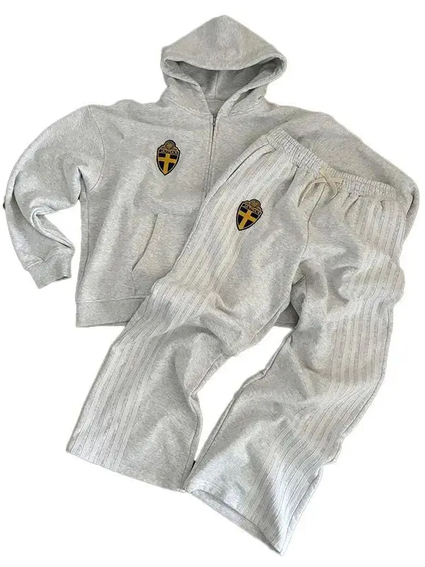 

Y2K Retro Striped Embroidered Sports Two Piece Set Men's Women's Casual Leisure Outfit Long Sve Autumn Collection