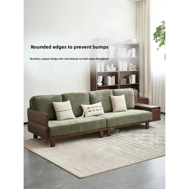 B6 SA-24 Black Walnut Solid Wood Sofa Log Wind Living Room Straight Row Modern Simple Sofa