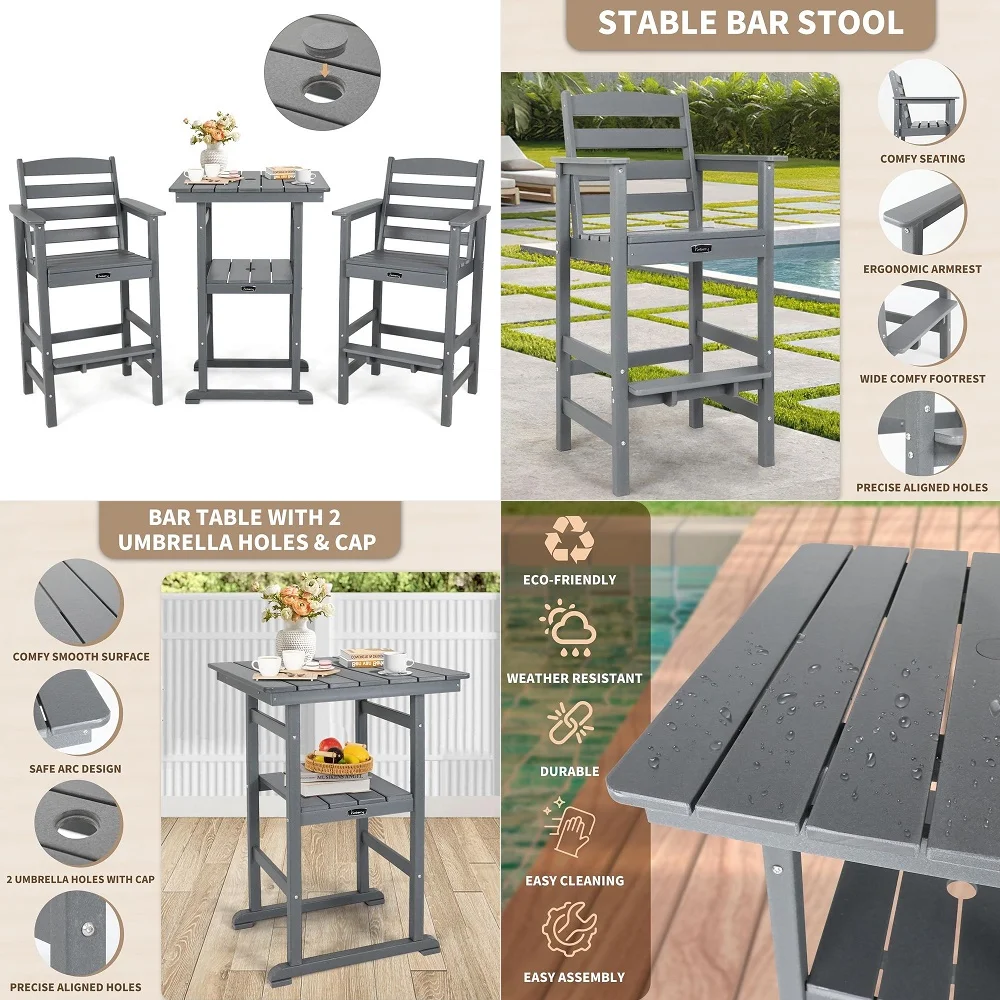 

VILLA 5 Piece Patio Bar Set,Outdoor Bar Table and Chairs Set, Strong and Heavy Duty Outdoor Bar Set with Cushion and Pillow4PC