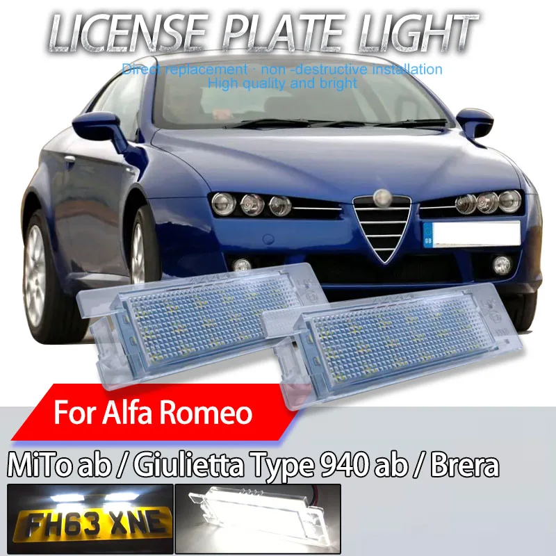 2Pcs Canbus No Error LED Lamps Number License Plate Light Fit for Alfa Romeo Brera Giulietta Type 940 ab MiTo ab 2008-up the Car