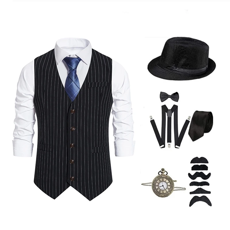 Hot selling men's Gatsby style king suit set in the 1920s, men's retro vest shirt, stage performance clothing in stock