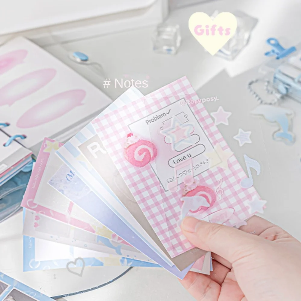 Kawaii Retro Style Mini Transparent Notepad Card Display Hand Book Loose-leaf Notebook Set Cute Creative Mini Loopbook Planner
