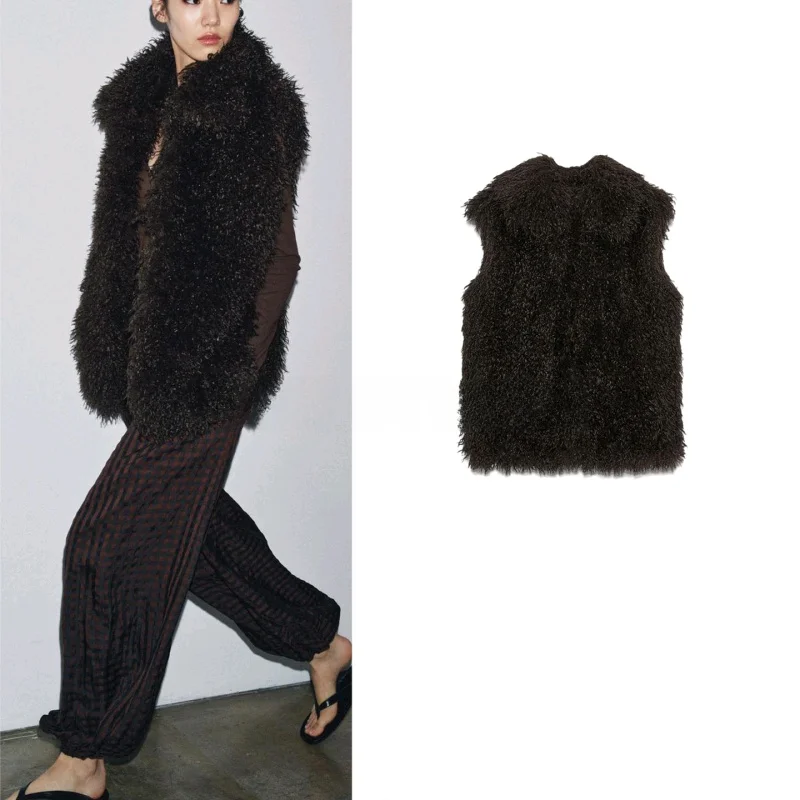 

Новая осенняя женская короткая безрукавка из искусственного меха с воротником-стойкой, эффектом откидного клапана, теплая, в повседневном стиле, стандартный крой, на молнии