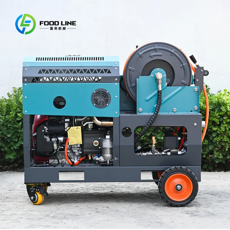 Custom sewer flushing machine pipeline jet cleaner high pressure water jet unit wheeled mobile for on site pipe blockage removal