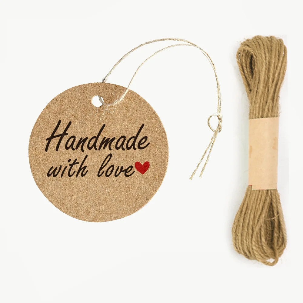 50pcs/Pack Kraft Paper Gift Tags Hand Made Labels For Wedding Party Decoration Hang Paper Gift Cookies Display Packing Label