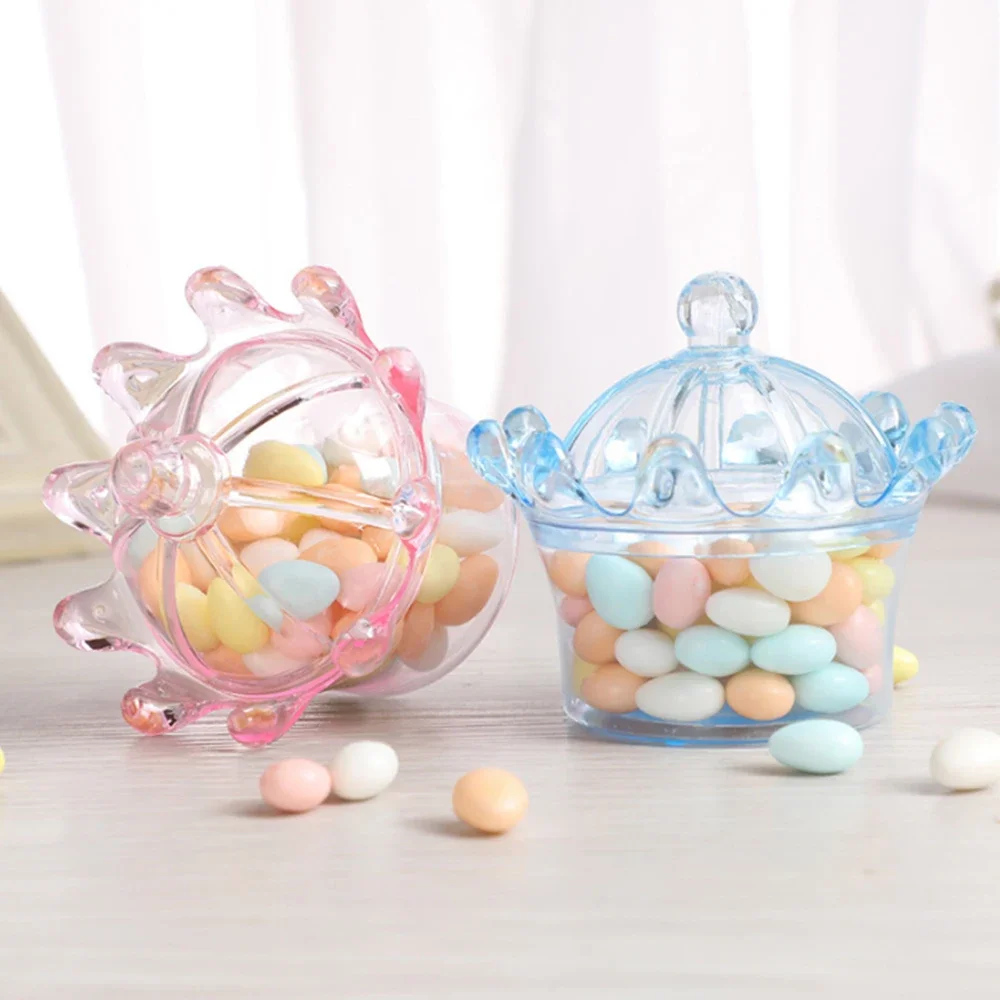 12pcs/lot  Hollow Clear Plastic Candy Box Candy Boxes with Transparent Plastic Crown Shaped Party Supplies