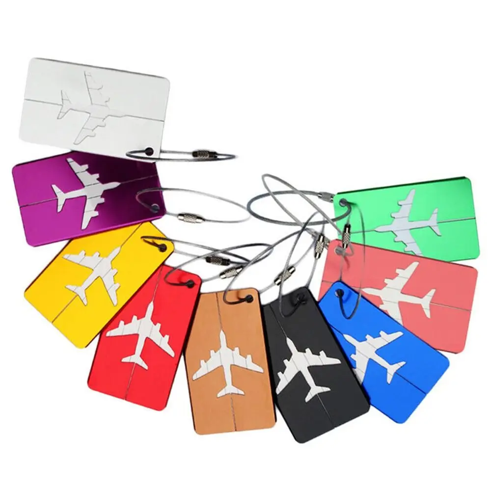 4 Stück Aluminium Gepäck anhänger Urlaub Koffer Etiketten Reisetasche ID Flugzeug