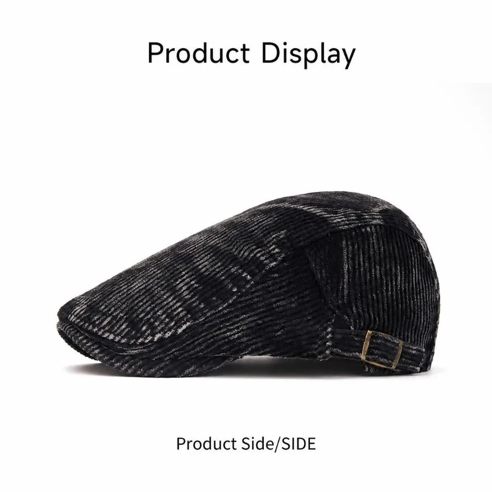 Vintage British Style Corduroy Flat Cap Soft Lined Warm Gatsby Beret Cap Windproof Adjustable Driving Cap For Men