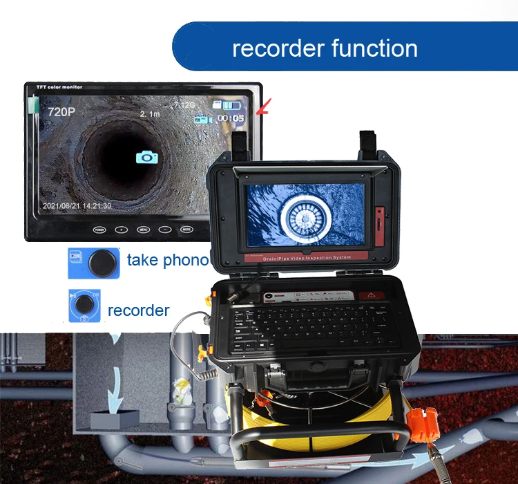 512HZ sonde Locator Self-Leveling Video Audio Recorder Sewer Pipe Inspection Camera with 7mm soft cable 9Inch IPS 1080P Screen