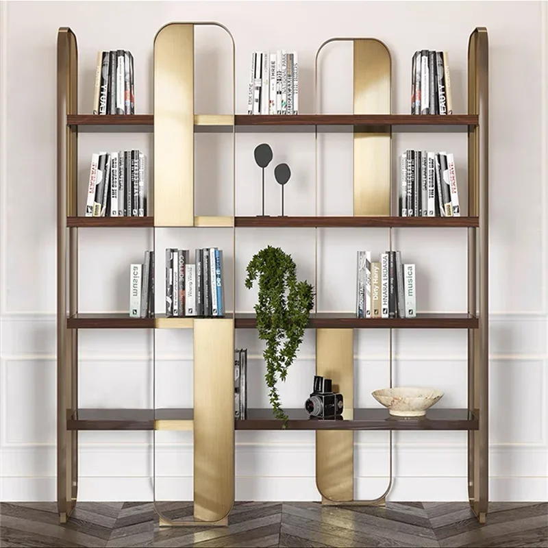 Modern simple bookshelf floor-to-ceiling creative partition high-grade multi-layer shelf light luxury stainless steel bookcase