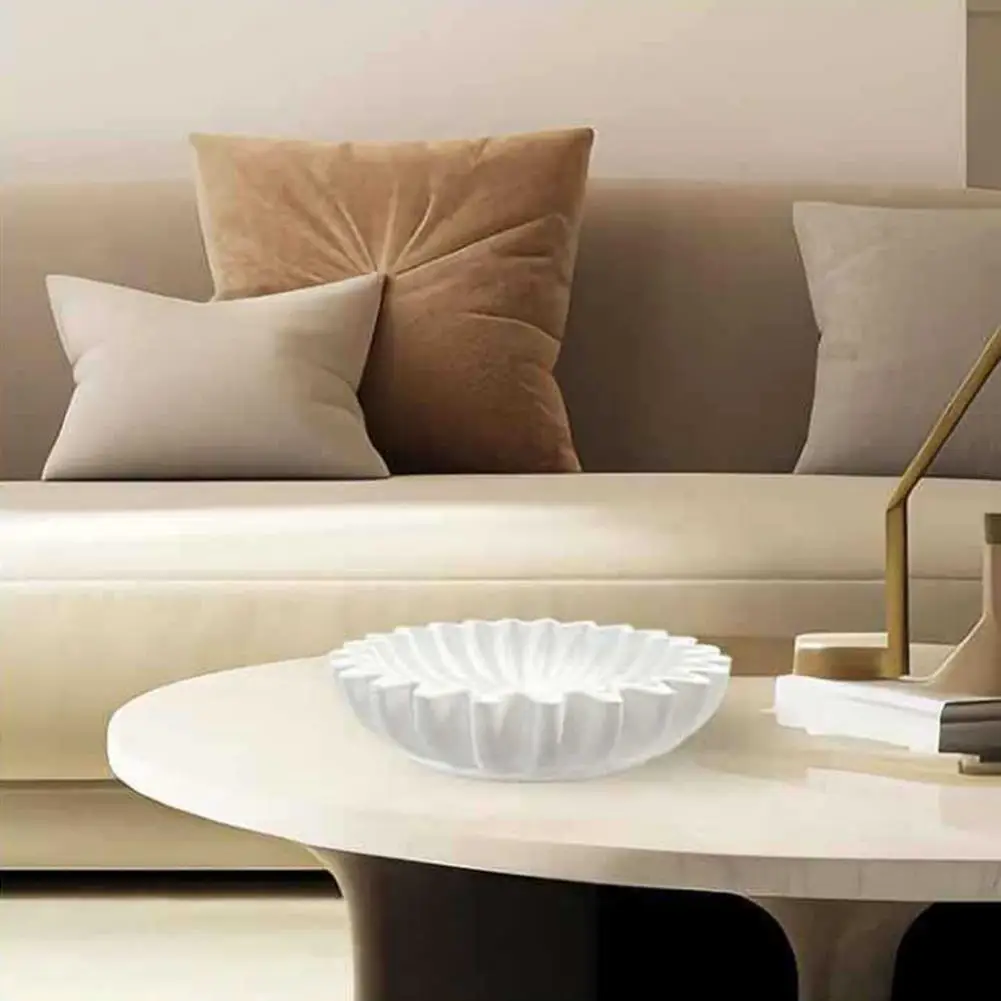Pliado branco artesanal tigela decorativa, elegante decoração canelada, moderno quarto escritório resina mesa de café estante