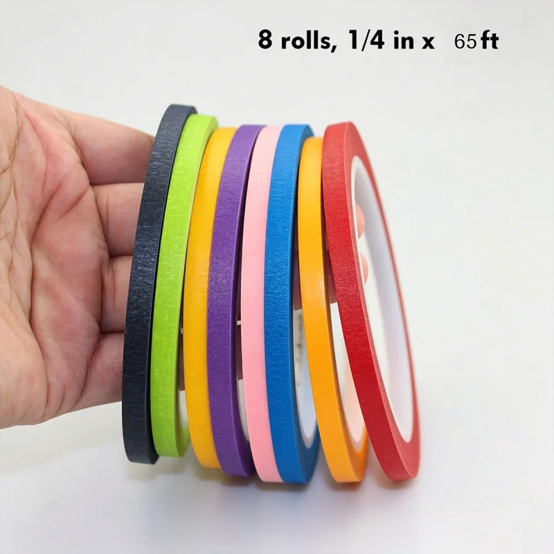 8 Rolls Colored Paper Masking Tape 1/4 Inch Width For Painting Drawing DIY Nail Art Pattern Making Draping Craft Tape