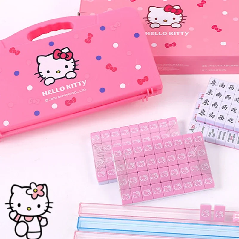 Cartoon Mini Mahjong Entertainment Hello Kitty Gravure Arrière Monochrome Motif Cadeau Set Portable Voyage Jouet Spring Tour