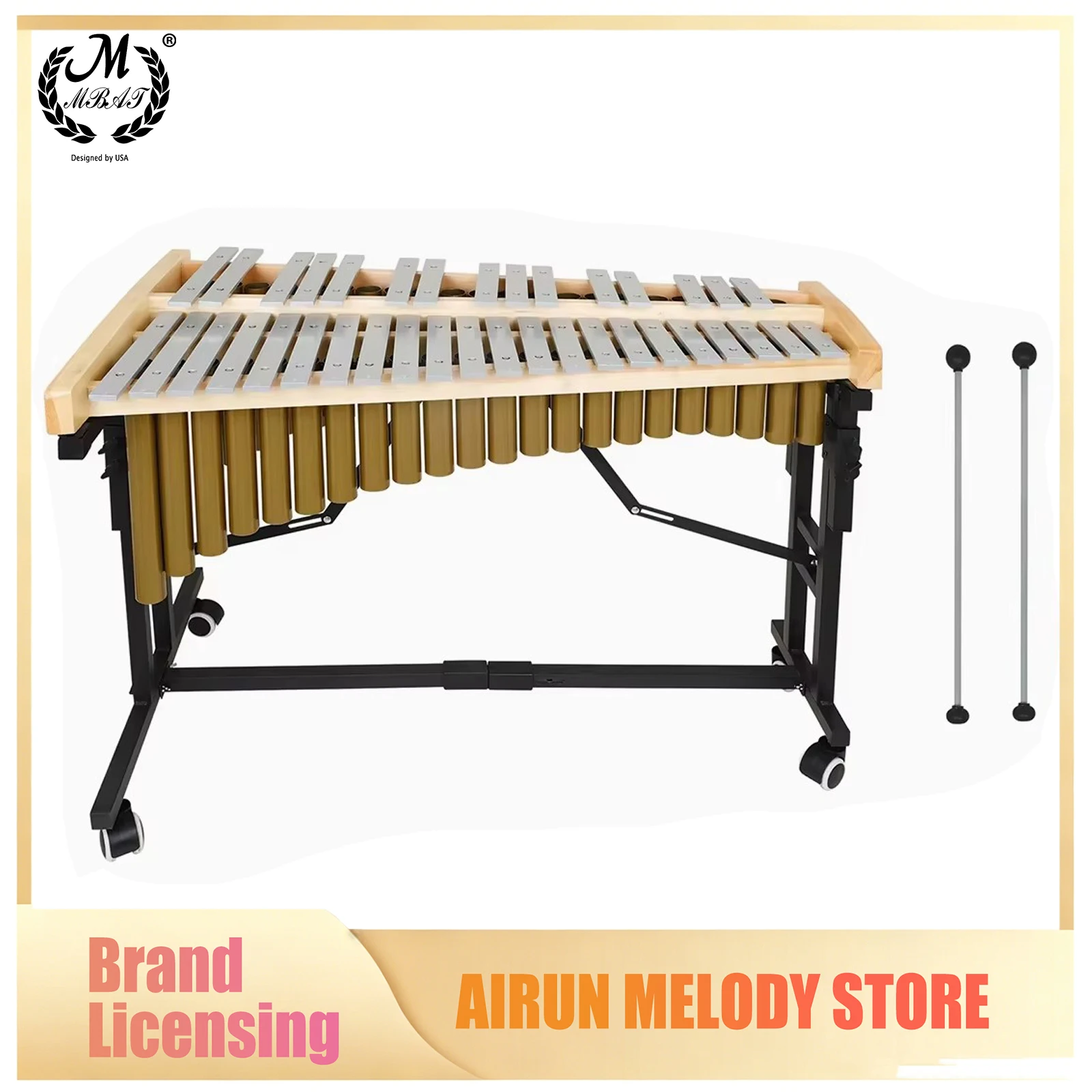 M MBAT J163 Glockenspiel Marimba Electric Tremor Symphony Orchestra Instrument with Bracket Pulley for Practice Performance