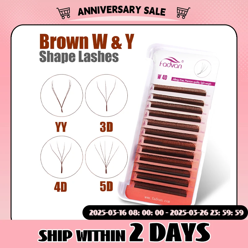 FADVAN Brown 4D/3D/5D lashes W Shape Lashes Faux Mink D/M Curl Natural Soft Brazilian Eyelash Premade Fans Eyelash Extensions