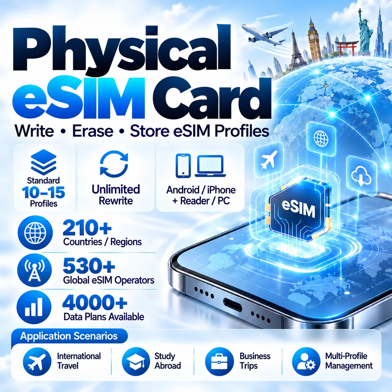 Physical ESIM Card Adapter 10-15 Profiles EUICC Unlimited Rewrite for Android PC Reader Writer Open Source Travel Business