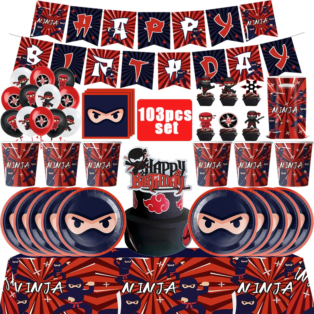 Ninja Geburtstag Party Dekoration Geschirr Tasse Teller Serviette Luftballons Tischdecke Kuchen Happy Kid Baby Shower Boy Party Supplie Set