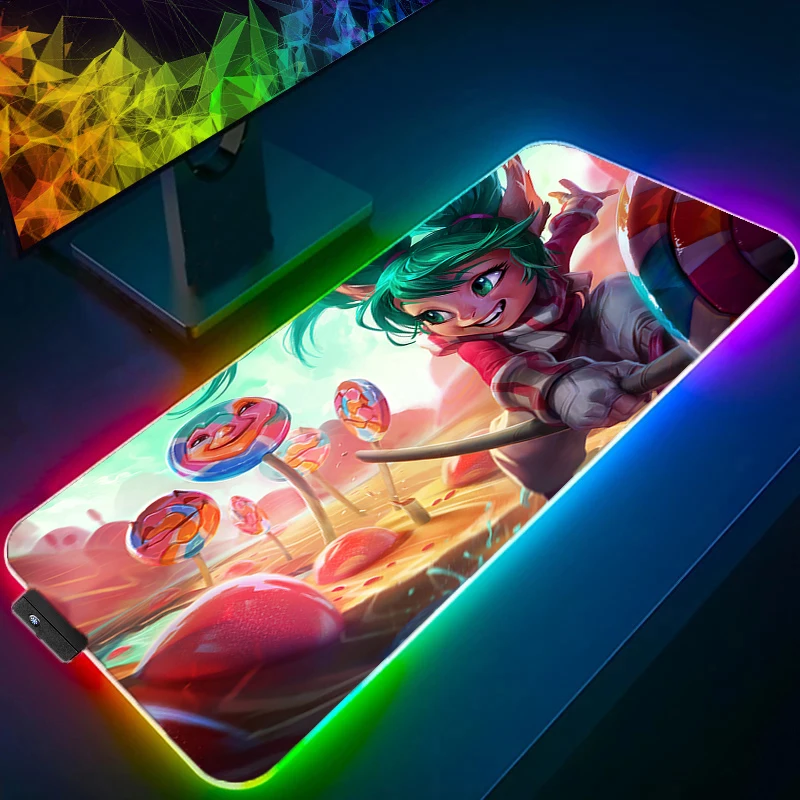 

RGB коврик для мыши L-league Of Legends Poppy Профессиональный киберспортивный геймер скоростной ПК игровая резиновая клавиатура светодиодный настольный коврик коврик для мыши