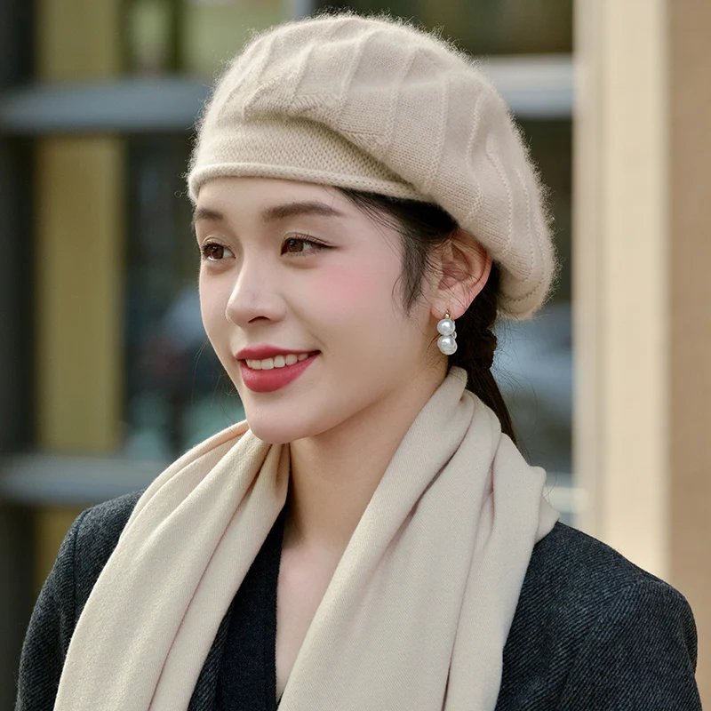 السيدات 100% الكشمير سبعة إبرة مزدوجة الذين تقطعت بهم السبل سميكة الجاكار محبوك القبعات لشتاء الدفء توالت حافة الغزل الفنان قبعة