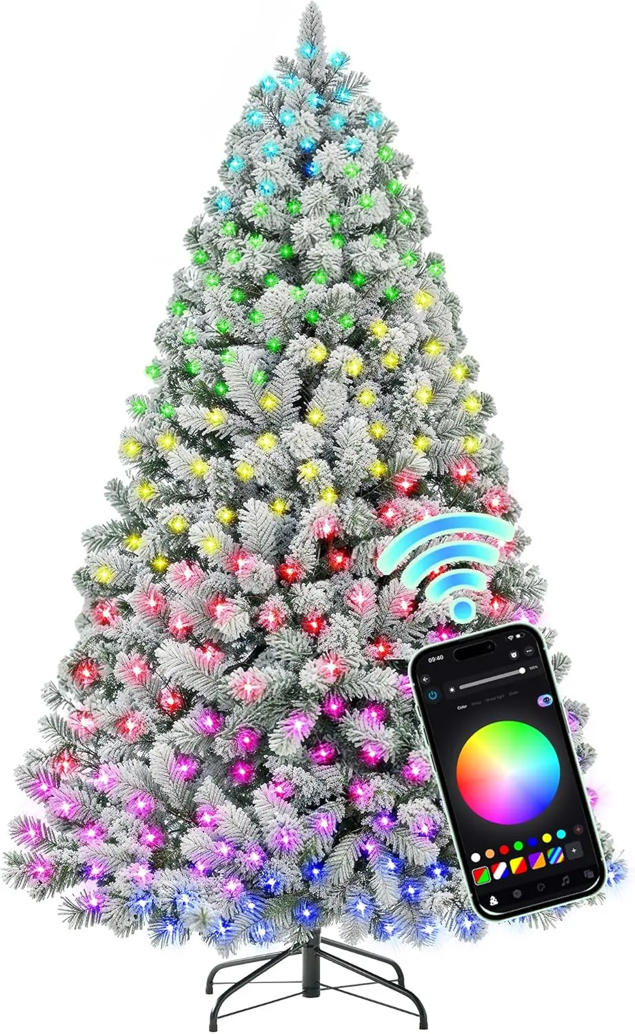 

STAR 6 ft Flocked Prelit Christmas Tree with 350 LED Lights, App Control, Artificial Christmas Tree, Multi-Color RGBW Ligh