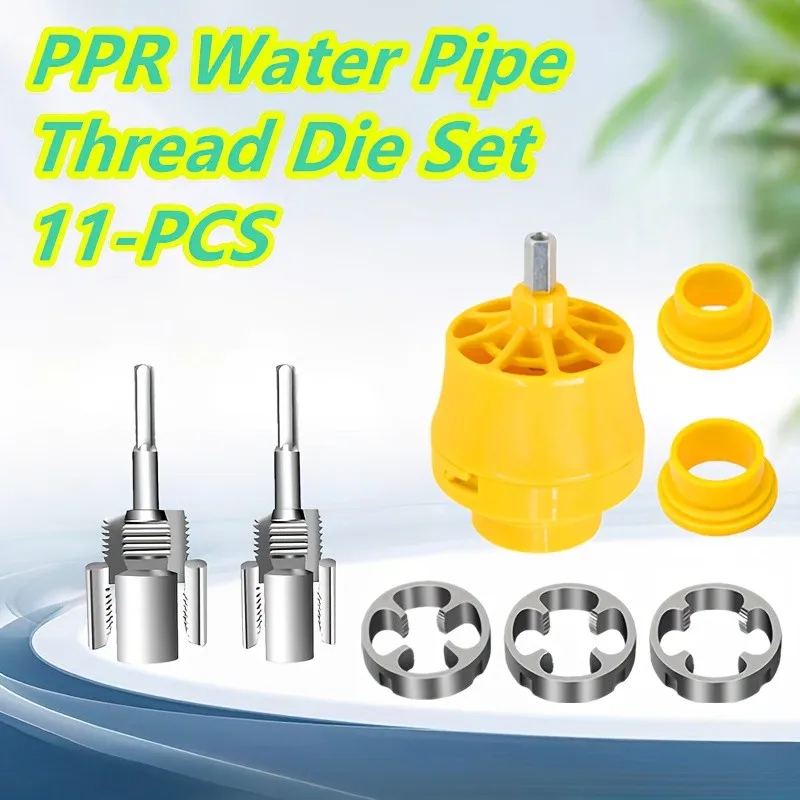 

11Pc Electric Drill Pipe Threading Set - PPR/PVC/Metal Pipe Compatible, 1/2"-1", Plumbing Tools