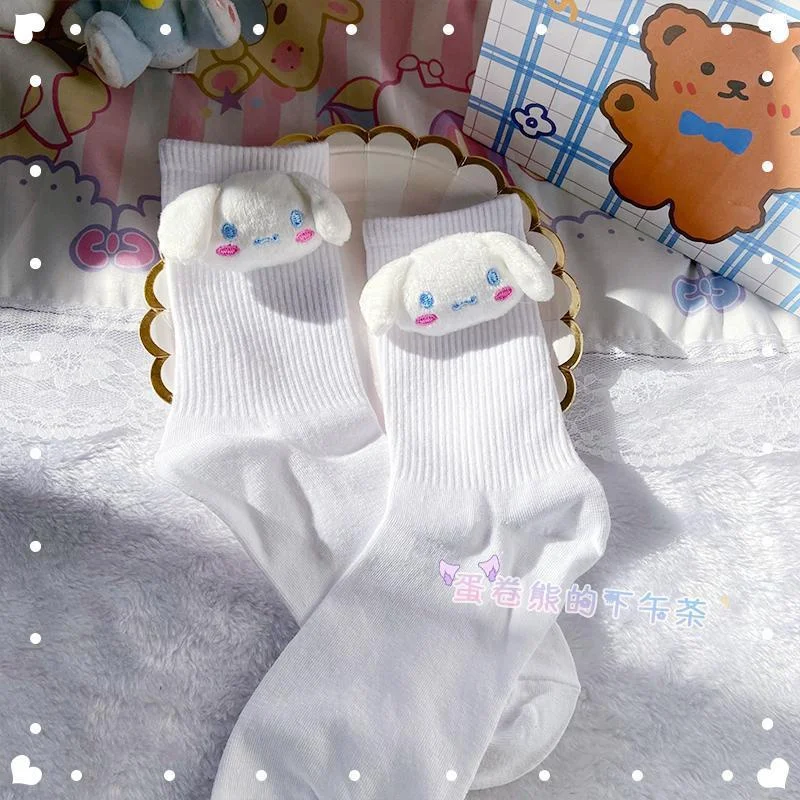 Sanrio Women Socks Cartoon Anime Kawaii Three-dimensional Doll Kuromi Cute Fashion Lolita Casual Cosplay Couple Stockings Gifts