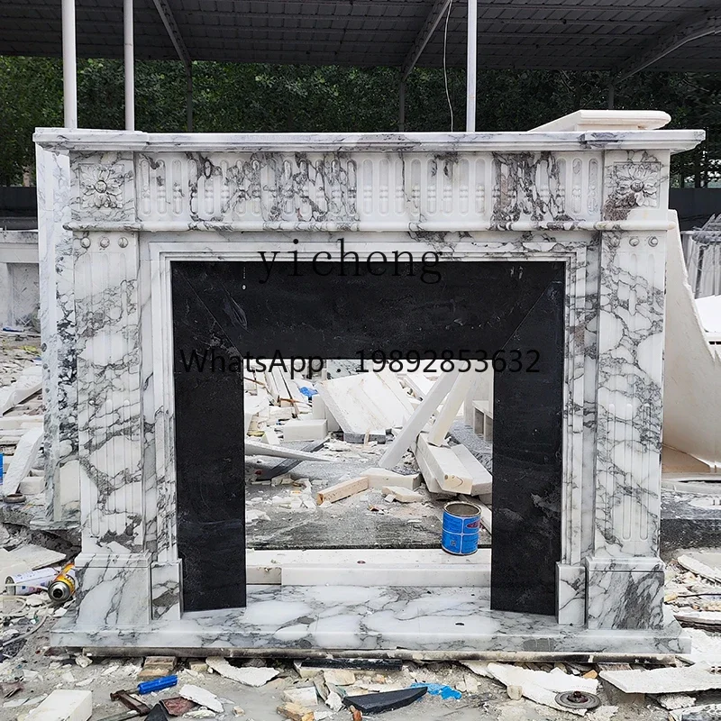 H3-20  fireplace big flower white Bulgari stone living room entrance simple fireplace decoration cabinet