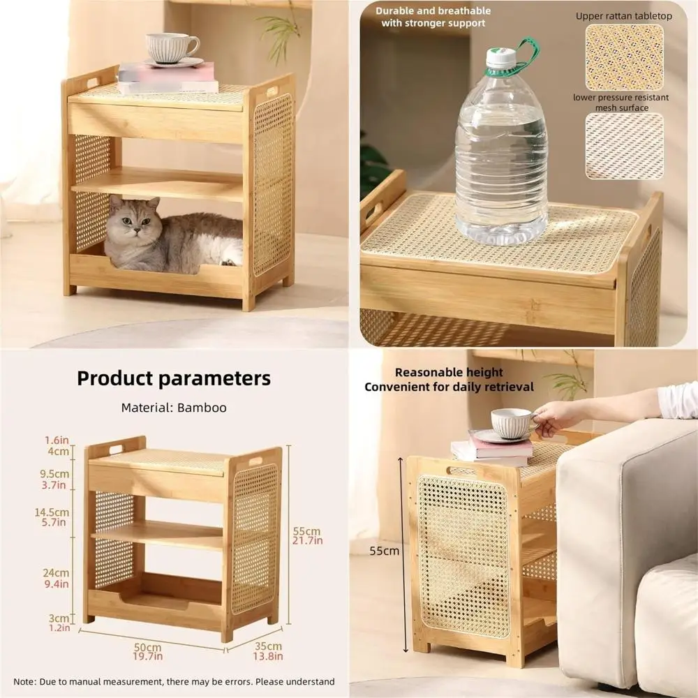 Mesita de noche de almacenamiento versátil con estante y cama para gatos: mesa auxiliar para sala de estar o oficina para almacenamiento oculto y nido para mascotas
