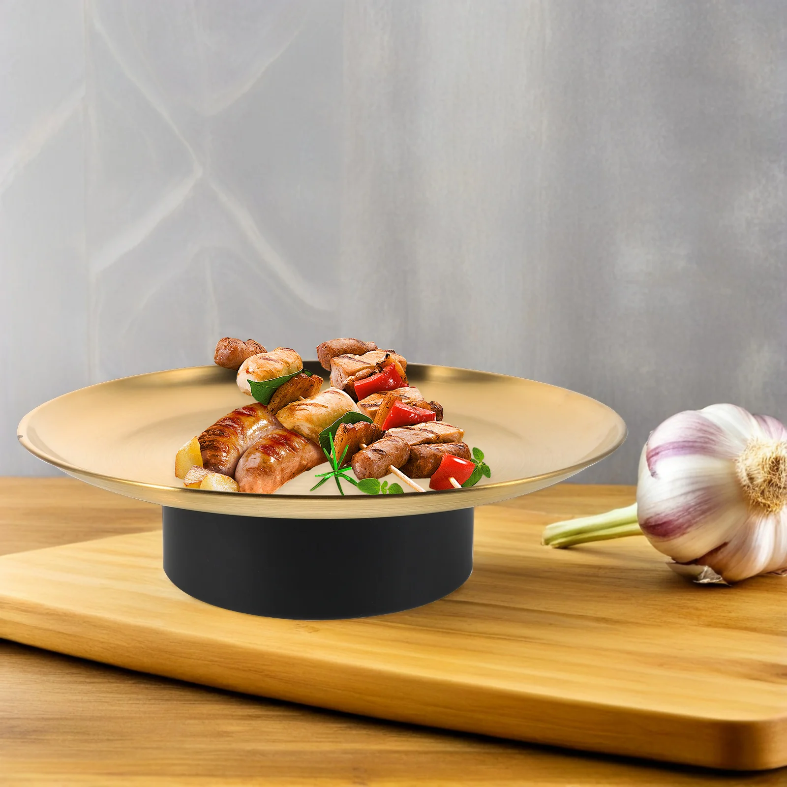 

Footed Stainless Steel European Style Fruit Tray High Stand Snack Plate for Living Room Home Decor Party Dessert