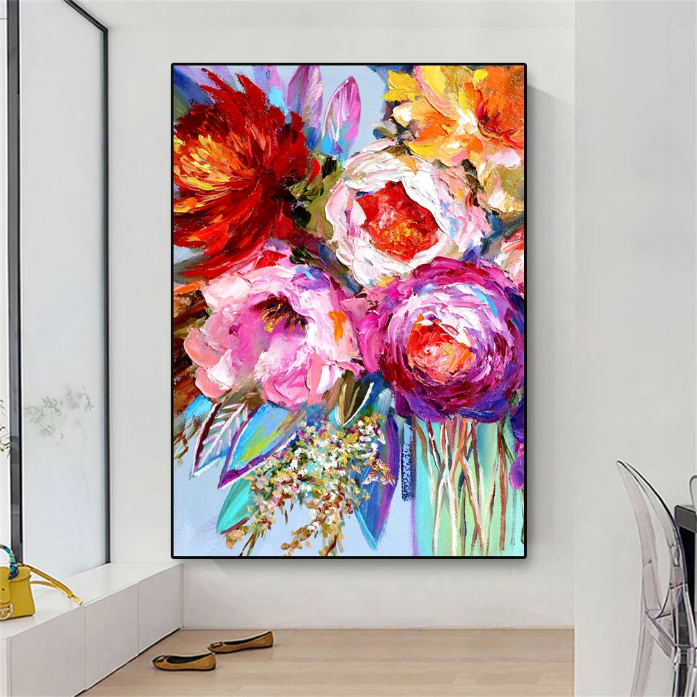 Flowers Oil Painting Poster Flowers Colorful Prints Flower Canvas Painting Floral Texture Oil Painting Home Office Wall Decor