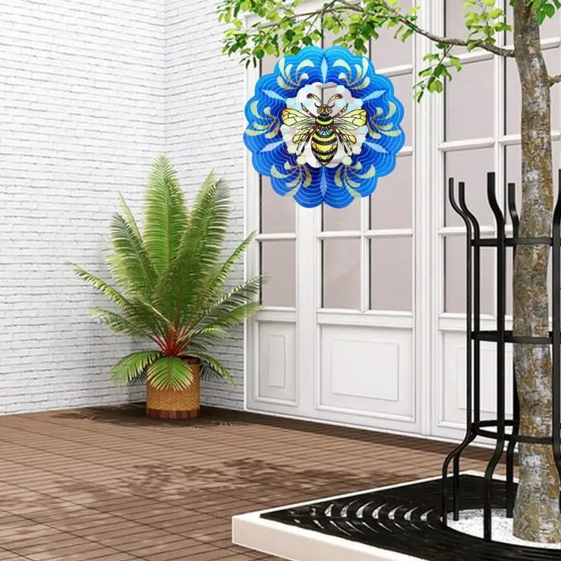 

Garden Wind Spinners Stainless Steel 3D Bee Wind Sculpture Hangable Wind Kinetic Sculpture Decorative Colorful Ornament For Yard