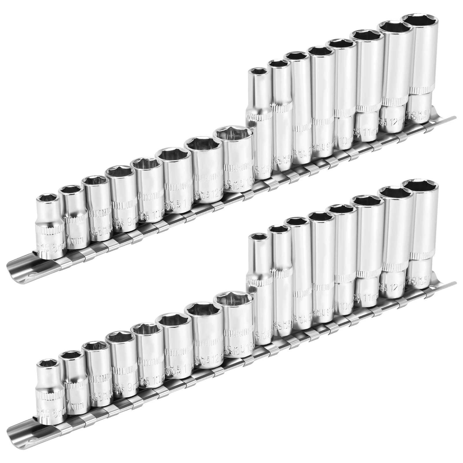 32 قطعة 1/4 "محرك مجموعة مقابس 6-13 مللي متر 6 نقطة تصميم مجموعة مقابس عميقة وضحلة غير قابل للصدأ محرك متري المقبس مع أصحاب التخزين #1