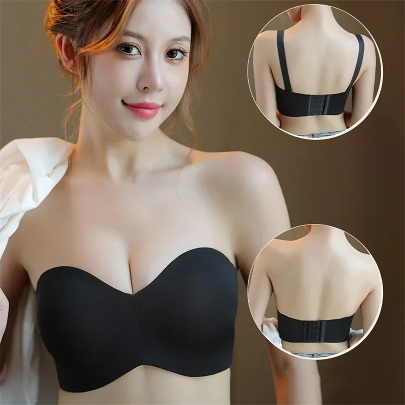 

Sexy Strapless Women Bra Summer Thin Invisible Underwear Soft Steel Ring Gather Non-slip Bras for Wedding Female Plus Size B-G