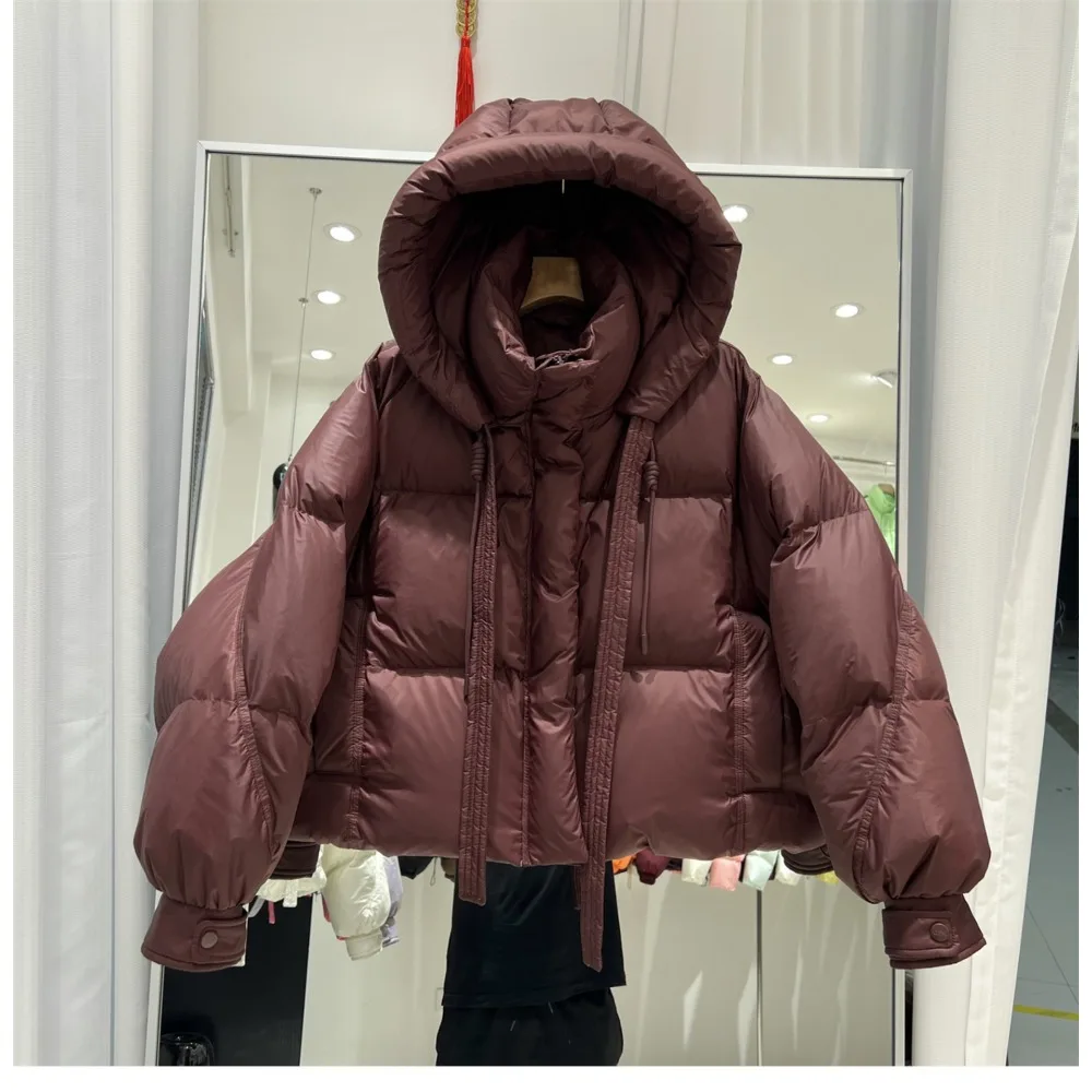 Autumn Winter Female Duck Down Outerwear Luxury Down Jacket Women Short Fluffy Puffer Coat Hooded Bread Parkas Korean Fashion