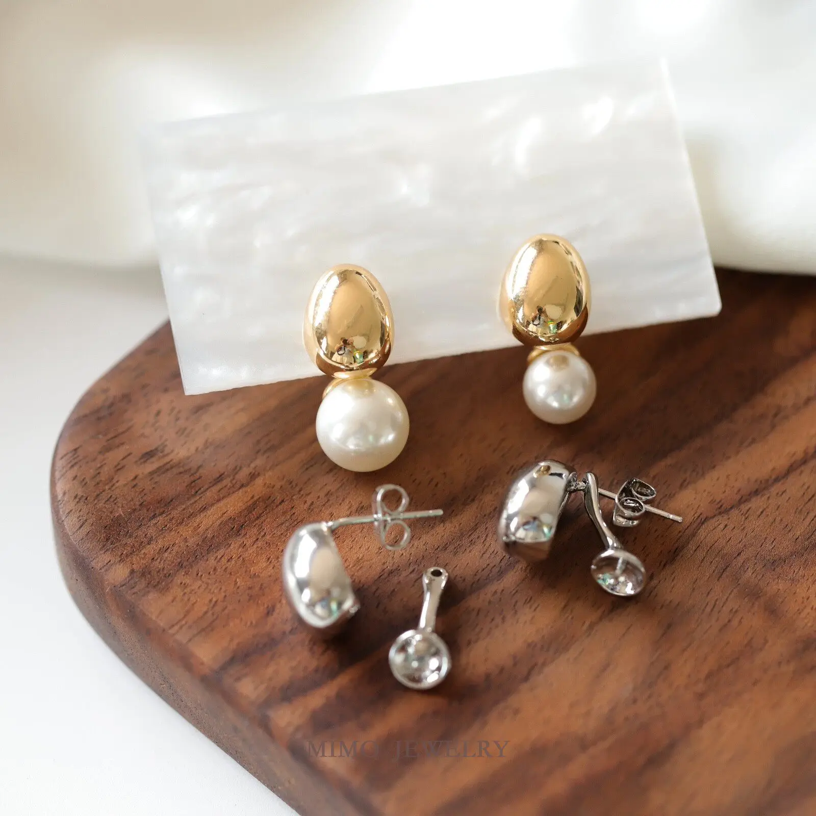 Copper Plated Gold Cold Wind Split Type Gold Bean Hollow Ear Support Ear DIY Earrings Making Supplies Jewelry Accessories