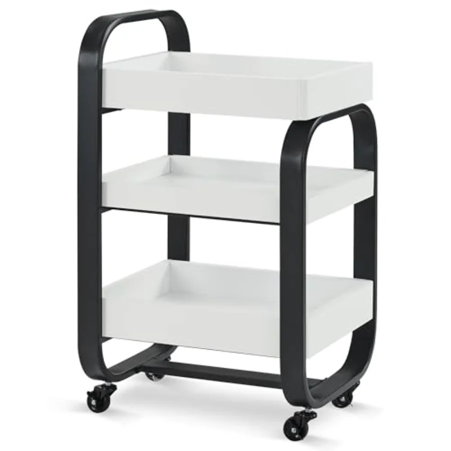 

Salon Storage Trolley with Shelves, Beauty SPA Rolling Cart with Lockable Wheels, 3-Tier Stylist Tool Organizer, Barber Mobile