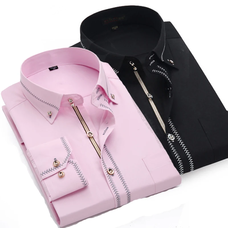 Camisa ajustada de manga larga para hombre, ropa informal de negocios europea, ideal para boda, de alta calidad, primavera y otoño, 2023