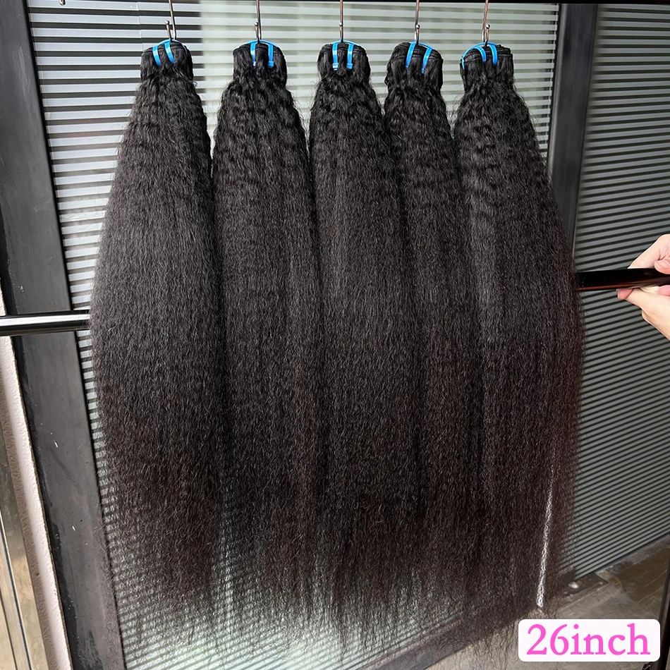 Kinky Straight Human Hair Bundles 18A #1B Natural Black Color 100% Unprocessed  Virgin Hair Extensions Weave High Quality Hair
