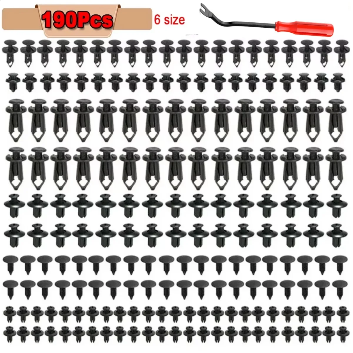 

190Pcs Car Retainer Clips 6 Sizes Automotive Fasteners Plastic Clips Kit for Auto Fender