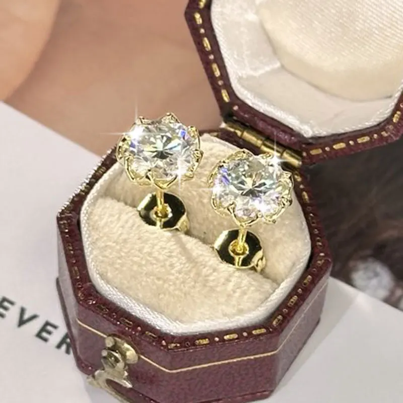 Lnngy Certified 6.5MM/8MM Moissanite Stud Earring 14K Gold Filled Solitaire Earrings for Women Romantic Dazzling Jewelry Gift