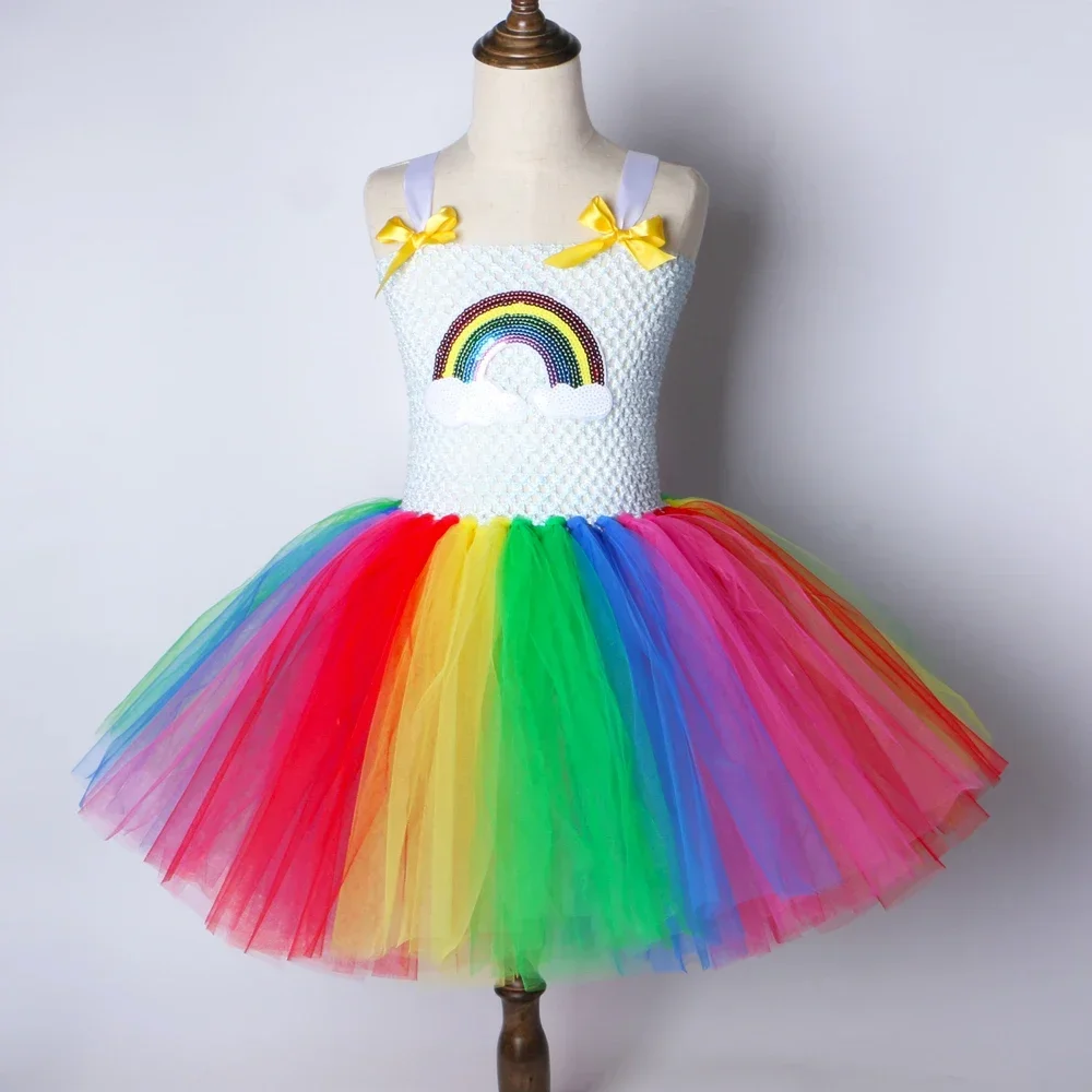 Rainbow Tutu Dress for Kids Girls Easter Carnival Party Costume Clothes Children Stage Perform Tulle Princess Dress Ball Gown