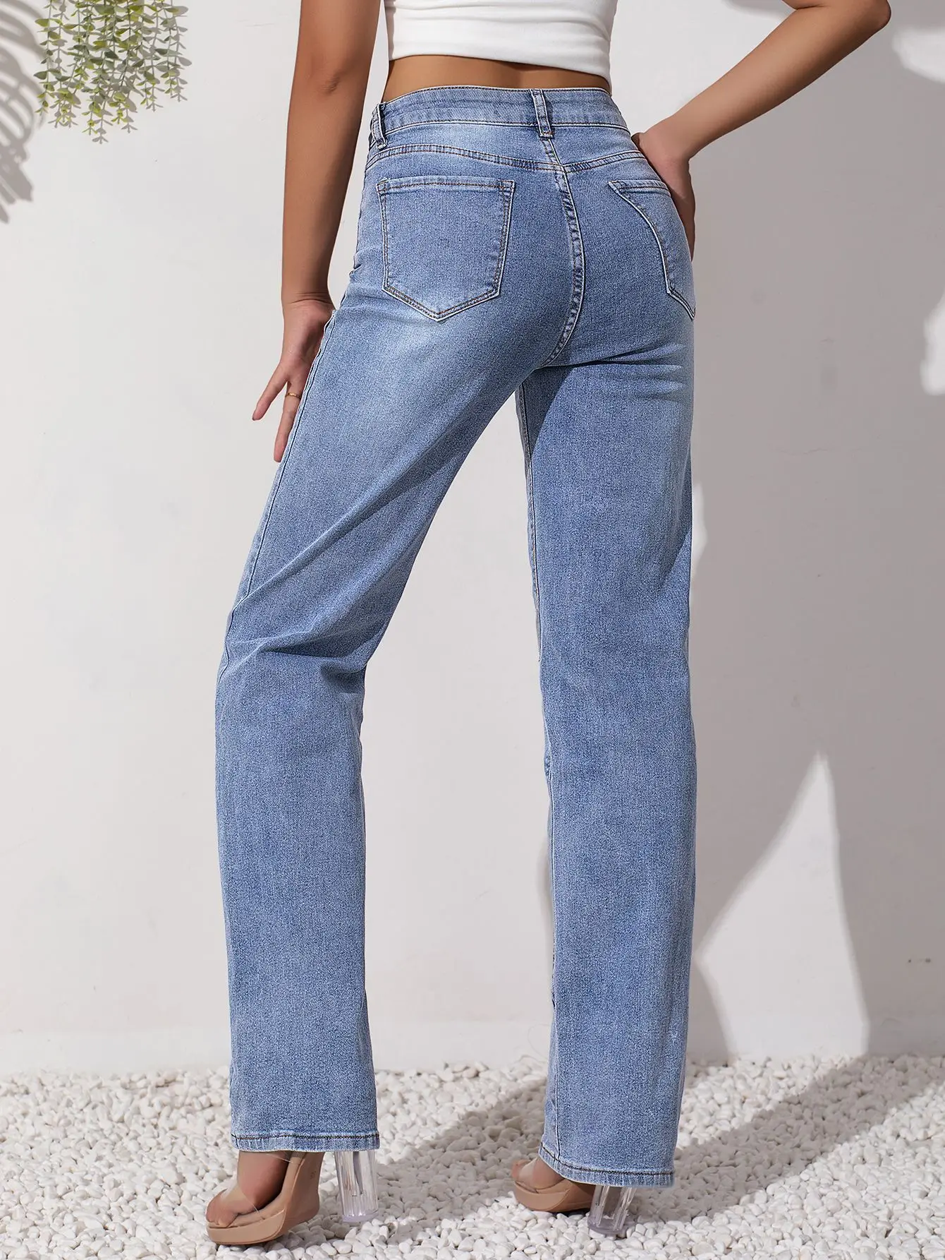 2025 Spring and Autumn New Women's Jeans Simple Elastic Fashion Loose Straight Pants Exquisite and Stylish Blue Pants