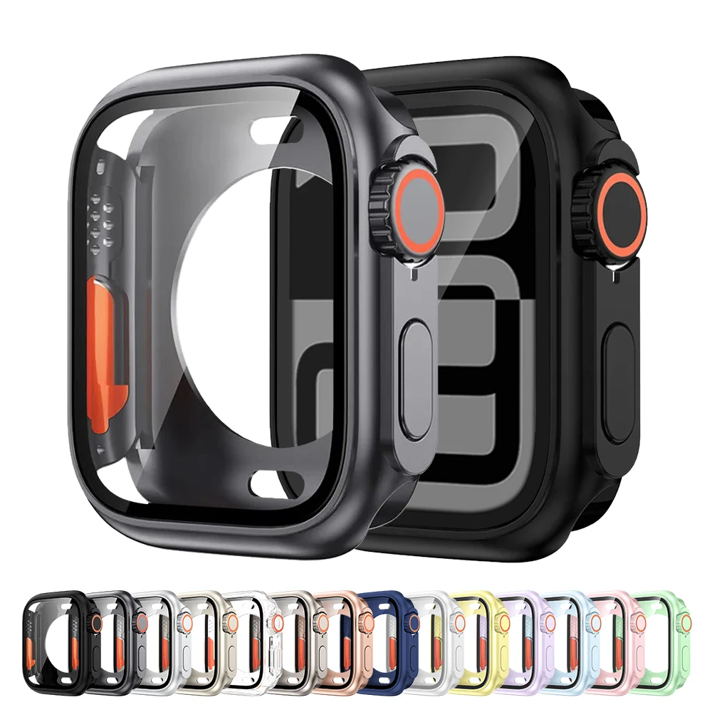 Tempered Glass Case for Apple Watch Cover 46 42 45 44 41 40mm Change To Ultra 360 Full Protector for iWatch 11 10 9 8 7 6 5 4 SE