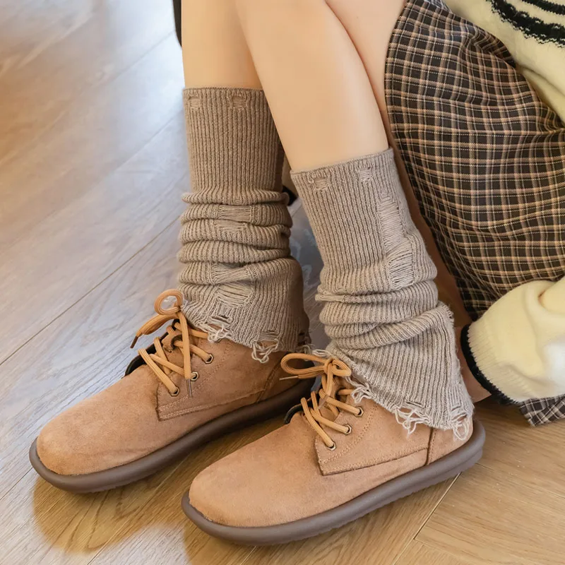 Hole Socks Women's Mid-tube Wool Stacked Warm Slim Shin Protecting Korean Style Internet Trendy Long Boots Covers New Fashion