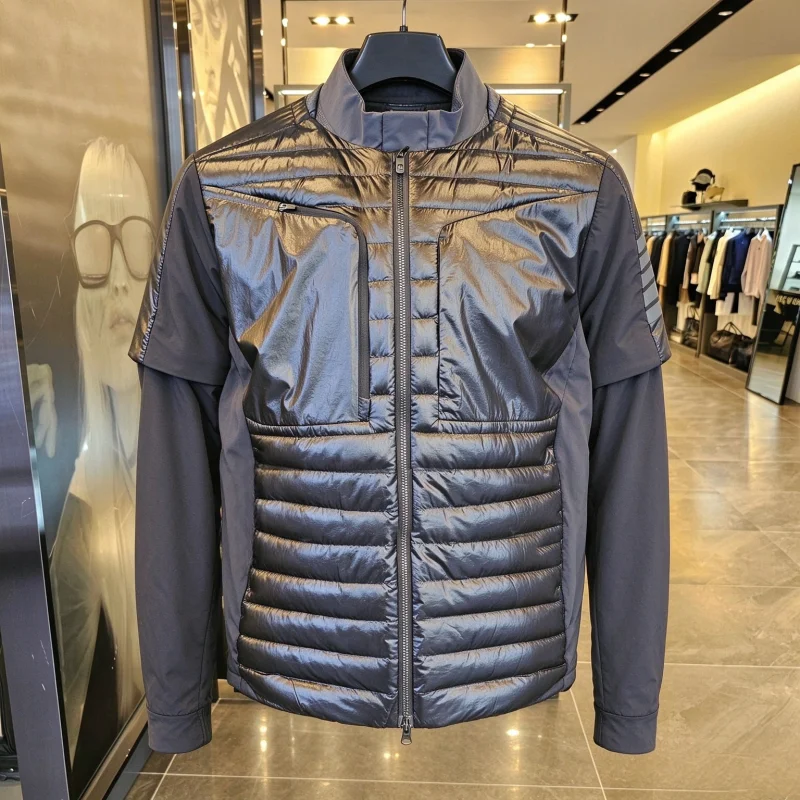 New Men Golf Detachable Sleeve Down Jacket Fall Winter Ultra Light Soft Zipper Sports Outerwear Golf Coat