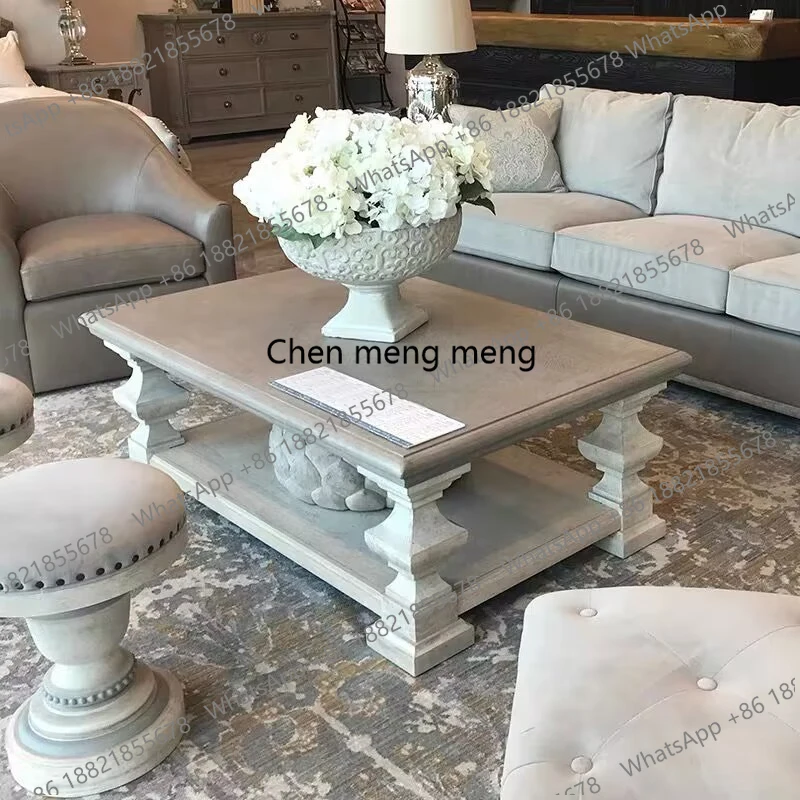 American light luxury solid wood coffee table, French architectural revival tea table for old household rectangular living room