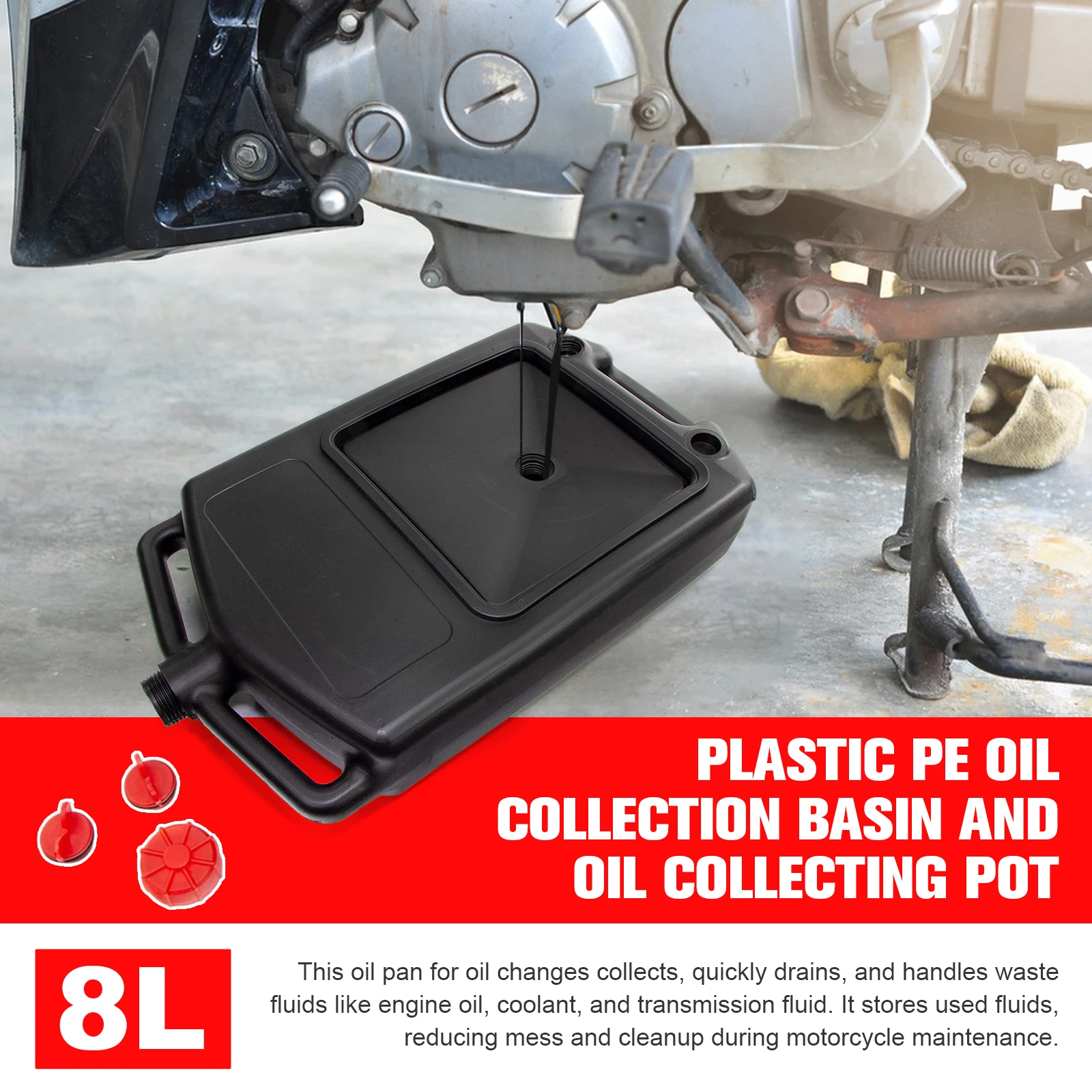 

8L Spill-Proof Oil Drain Pan with Lid Waste Engine Oil Collector Large Capacity Oil Receiving Basin Automotive Maintenance Tool