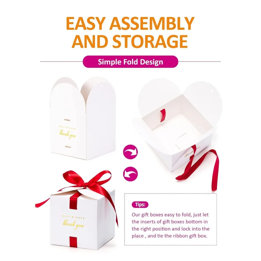 علب هدايا بيضاء صغيرة مع أغطية، 400 عبوة، 4 × 4 × 4 بوصة، مثالية لمواقد وصيفات العروس وهدايا الزفاف، وهدية شكرًا لك #5
