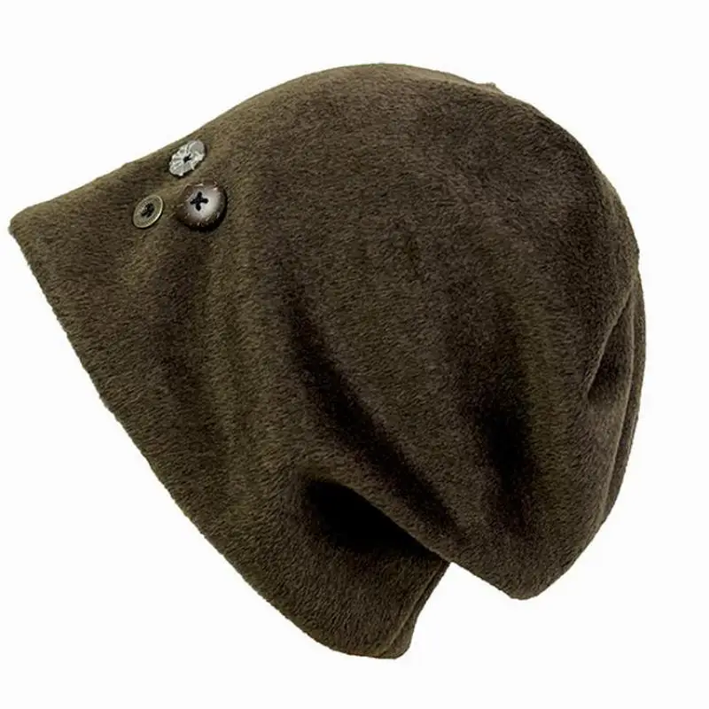 قبعة شتوية منسوجة مكتنزة بأزرار صوفية للنساء قبعة الطقس البارد غطاء رأس ناعم سميك (أسود/رمادي/بني) أغطية الرأس