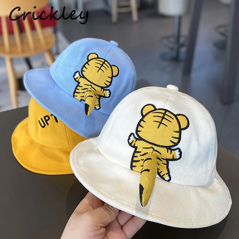 

Cartoon Tiger Kids Fisherman's Hats Cute Tail Baby Boys Girls Sun Hats Spring Autumn Soft Toddler Children Caps